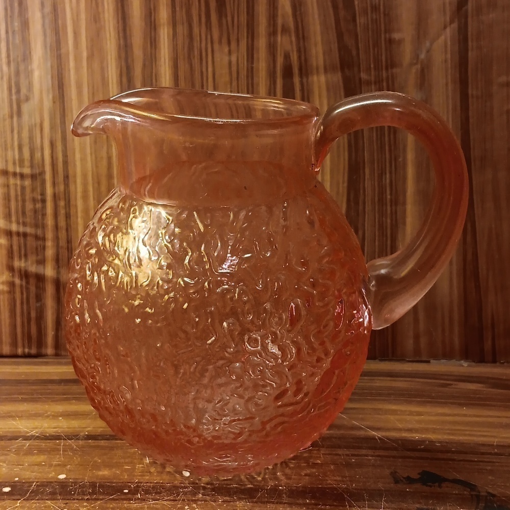 Vintage 1980s Teleflora pink textured glass pitcher